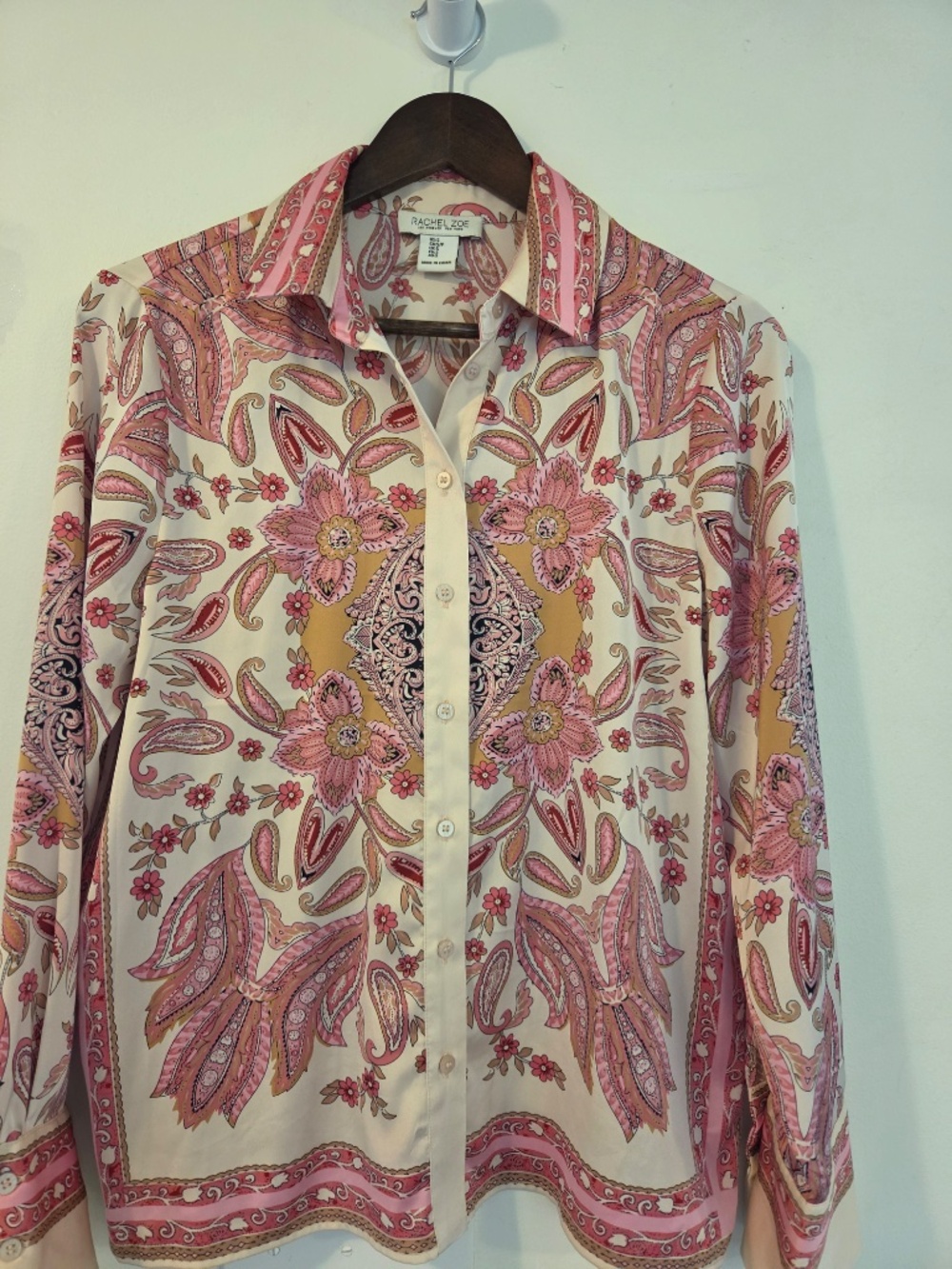 Rachel Zoe handkerchief button down shirt/blouse S pink floral/paisley luxury - Picture 2 of 10